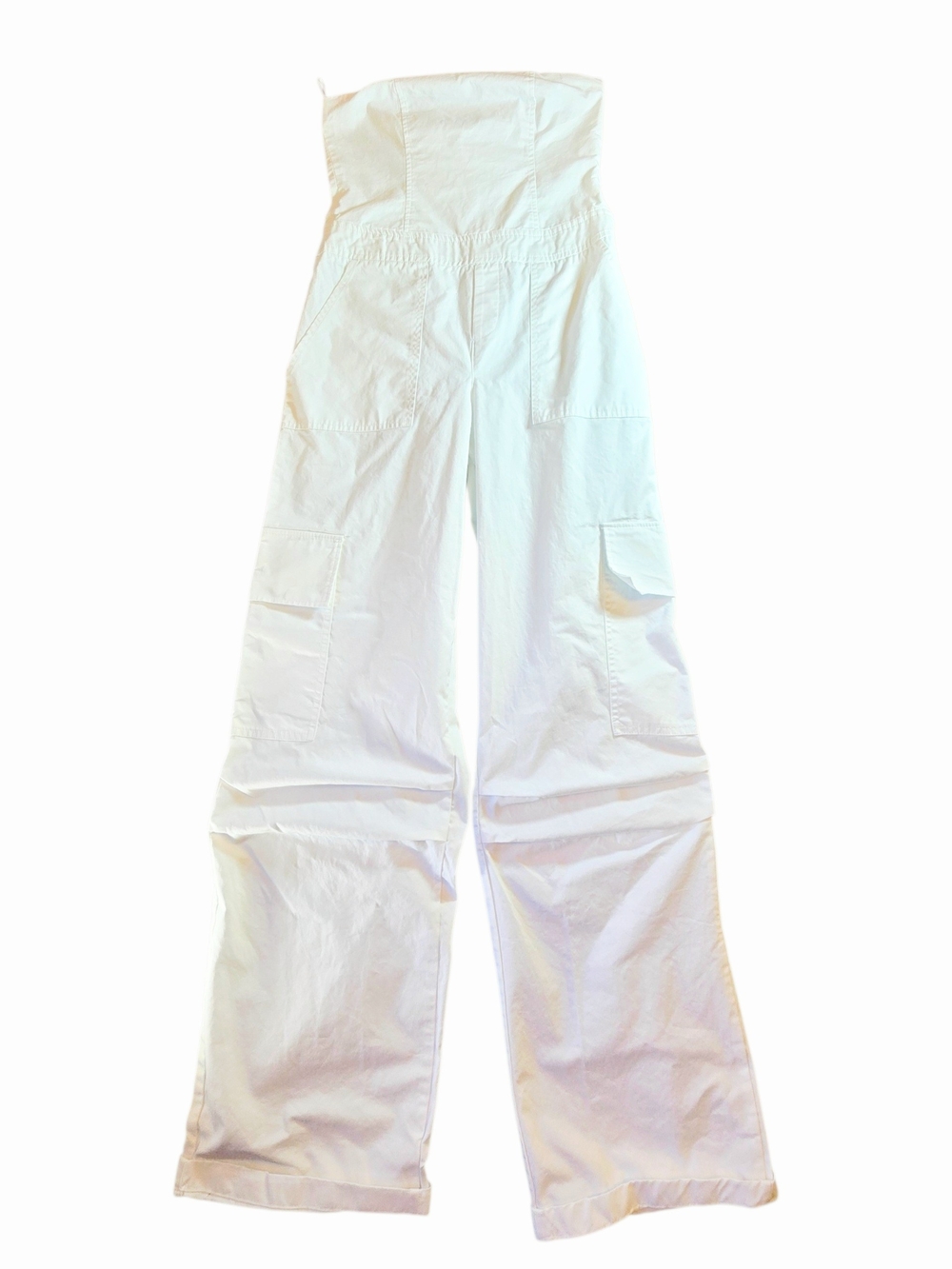 Zara White Strapless Wide-Leg Cargo Jumpsuit Womens Med - Picture 2 of 16